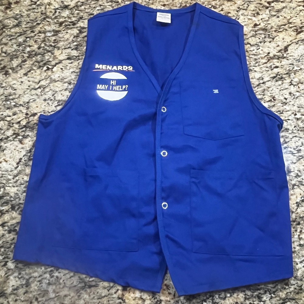 Menards Employee Uniform Vest Blue Snap Front Workwear Medium Hi May I Help?